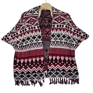 H&M Divided Kimono Cardigan Medium Aztec Southwestern‎ Tribal Boho Fringed Open